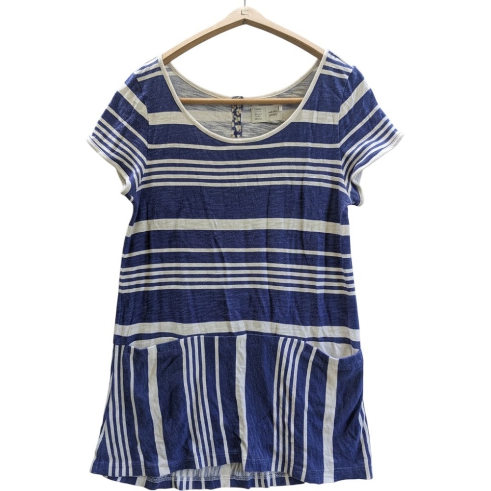 Saturday Sunday Anthropologie‎ Tunic Top Womens Med Blue Striped Excellent Boho
